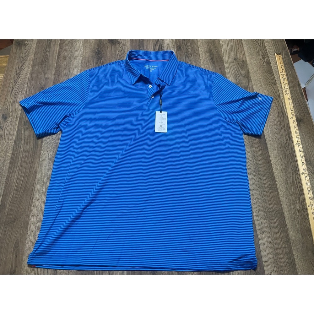 Michel Rouen Shirt, Mens Size 3XL, Blue, Striped, Performance Polo, Short Sleeve